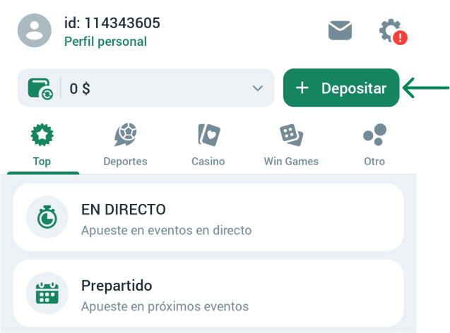 Depósito de fondos Betwinner APP México