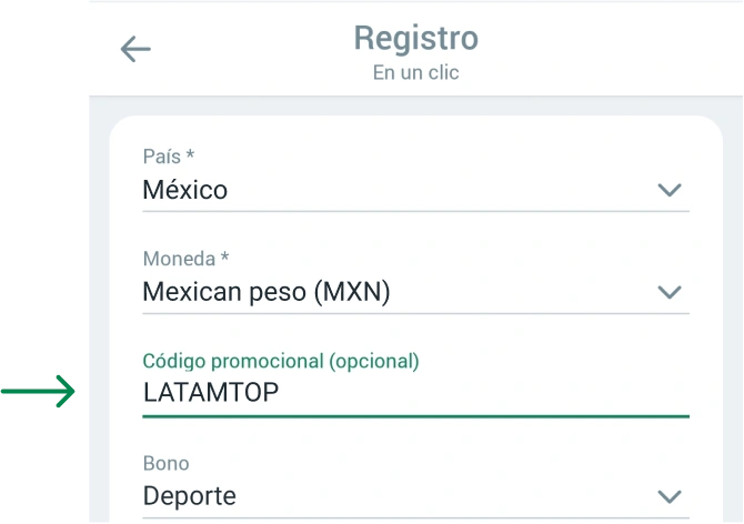 Poner el código de cupón Betwinner APP México